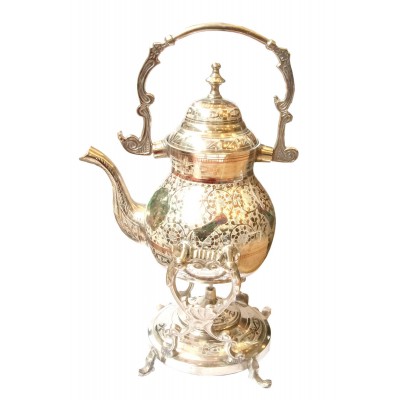 Чайник бронзовый с горелкой на подставке с цветным рисунком (30,5х19х16 см)