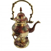 Чайник бронзовый с горелкой на подставке с цветным рисунком (30,5х19х16 см)A