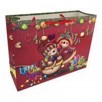 Пакет подарочный  с апликацией Снеговики красный (36х27 см)