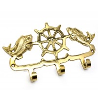 Вешалка-ключница Штурвал с рыбами бронза (19х10,5х2 см) Вешалка-ключница Штурвал с рыбами бронза (19х10,5х2 см)