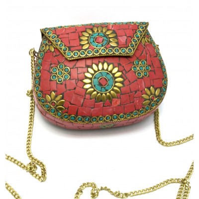 Сумочка бронзовая с кораллами и бирюзой красная (13.5х10х5 см) Сумочка бронзовая с кораллами и бирюзой красная (13.5х10х5 см)