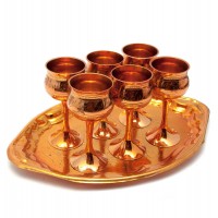 Рюмки бронзовые на подносе Медь  (н-р 6 шт)(h-13 d-5,5 см)(80мл.)(поднос 30х20х1 см)