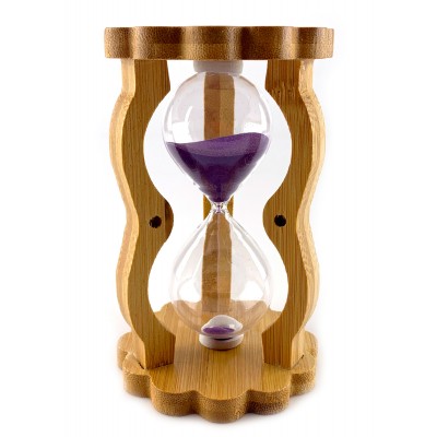 Часы песочные в бамбуке фиолетовый песок (10 мин) (14,5х8,5х5,5 см)