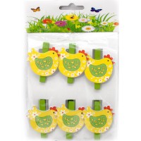 Украшалочки Курочка прищепка дерево (н-р 6 шт) ЦЕНА ЗА НАБОР