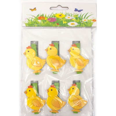 Украшалочки 'Цыпленок' прищепка дерево(н-р 6 шт) ЦЕНА ЗА НАБОР