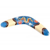 Бумеранг расписной дерево голубой (31,5х12х1 см)