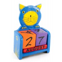 Вечный календарь Кот дерево синий (15х10х5 см)
