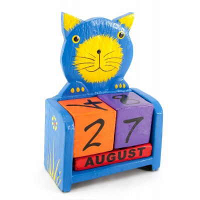 Календарь настольный 'Кот' дерево синий (15х10х5 см)