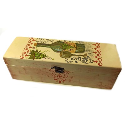 Футляр для бутылок с барменским ножом Бутылка Вина(массив дерева расписан вручную 36х11,5х11,5 см)