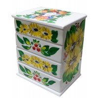 Шкатулка комод,Украинка с подсолнухами, белая, расписано вручную, массив дерева (22,5х15х26 см)