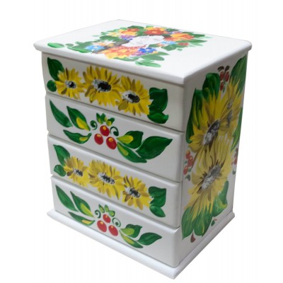 Шкатулка комод,Украинка с подсолнухами, белая, расписано вручную, массив дерева (22,5х15х26 см)