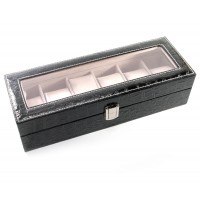 Шкатулка для часов тисненная черная кожа (30,5х11х8 см)