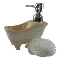 Диспенсер для мыла с мочалкой Ванна кремовый(14х14х7 см) Диспенсер для мыла с мочалкой Ванна кремовый(14х14х7 см)