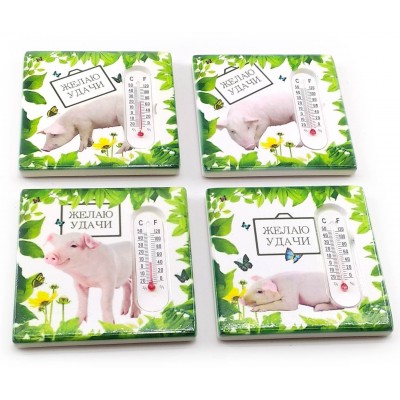 Магнит на холодильник "Свинка с термометром" (12 шт/уп) (7,5х7,5х1 см)