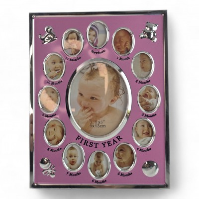 Фоторамка на 13 фото розовая Альбом новорожденного(9х13 см 2х3 см)(23,5х18,5х2 см)