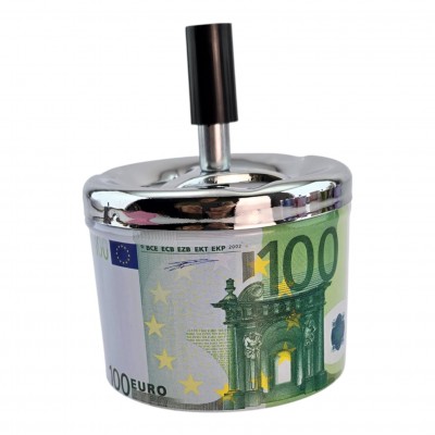 Пепельница с крышкой металлическая 100 Евро (d-9.5 см h-12 см)