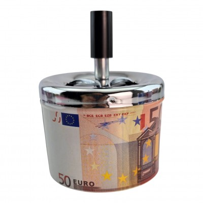 Пепельница с крышкой металлическая 50 Евро (d-9.5 см h-12 см)