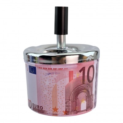 Пепельница с крышкой металлическая 10 Евро (d-9.5 см h-12 см)