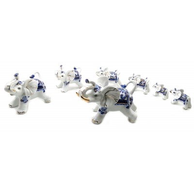 Слоны фарфоровые набор 7 шт (Большой 12х9х7 см маленький 4,5х3х3 см)