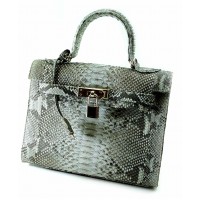 Сумочка из кожи питона серо-бирюзовая с замочком (25х27х11 см)