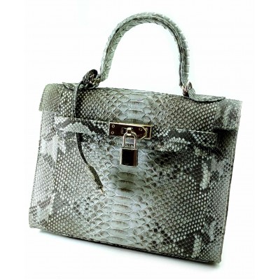 Сумочка из кожи питона серо-бирюзовая с замочком (25х27х11 см)