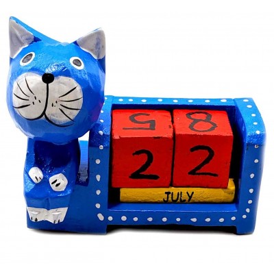 Вечный календарь Кот деревянный (11х9х4 см)