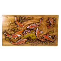 Панно Карпы ,резное,(47×28,5×2,5 см) массив дерева,покрыто патиной, эмалями и лаком.