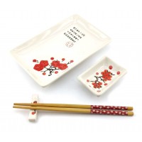 Сервиз для суши Красная сакура на белом фоне(28х14 см)(1 персона)