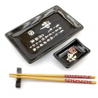 Сервиз для суши Иероглифы на черном фоне(28х14 см)(1 персона)