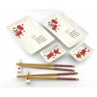 Сервиз для суши Красная сакура на белом фоне (2 персоны)(28х28,3х3,5 см)