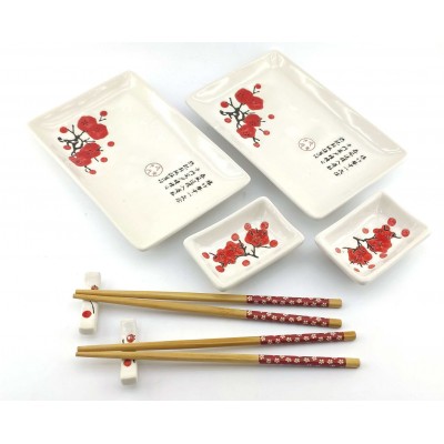 Сервиз для суши Красная сакура на белом фоне (2 персоны)(28х28,3х3,5 см)