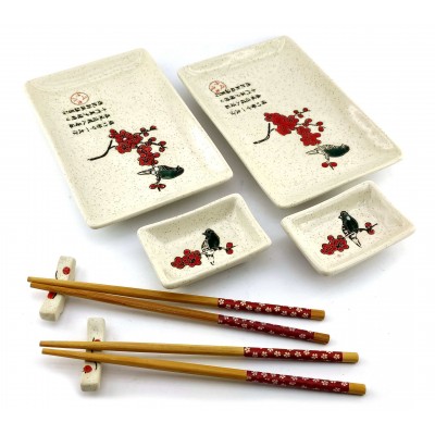 Сервиз для суши Птица на ветке сакуры (2 персоны)(28х28,3х3,5 см)