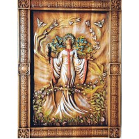 Панно Жива(40×29×2,4см),деревянное, резное,покрыто патиной, лаком ,эмалями,массив дерева