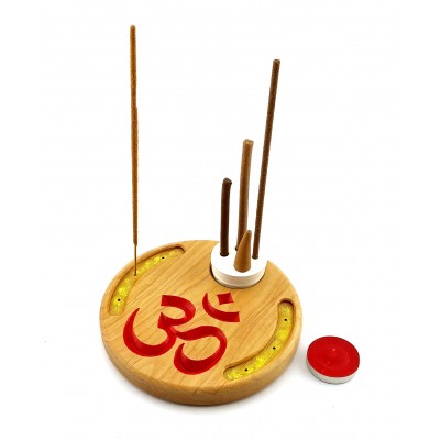 Подставка под благовония  Ом (d14смh1,8см) массив дерева ,резная покрыта эмалью и лаком.