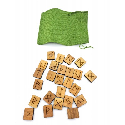 Руны Скандинавские светлые, 25 рун (3,1×2,7×0,7 см) с мешочком ,массив дерева