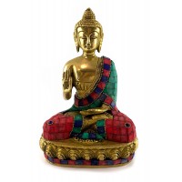 Будда бронзовый бирюза, кораллы (19,5х 12,8 х8 см)