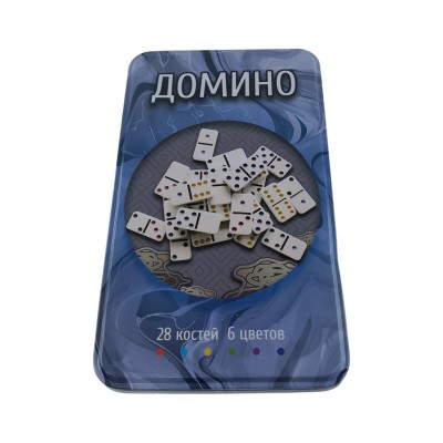 Домино в синем металлическом боксе  ( 19 х11,5 х3,5 см)