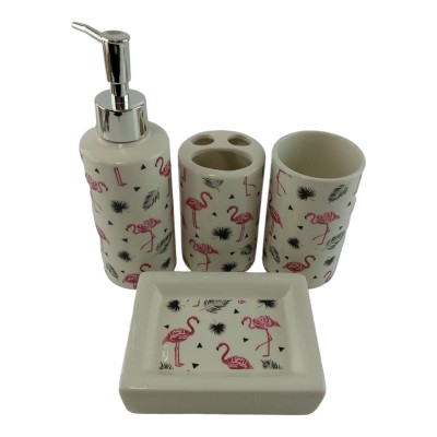 Набор для ванной керамический Розовый Фламинго Набор для ванной керамический Розовый Фламинго