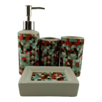 Набор для ванной  керамический Красно бирюзовый узор