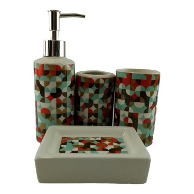 Набор для ванной  керамический Красно бирюзовый узор