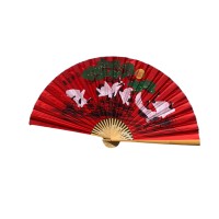 Веер настенный Журавли на красном фоне ткань (90х5,8х 157 см)