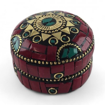 Шкатулка металлическая с кораллами и бирюзой ( h-3,2; d-4,7 см)