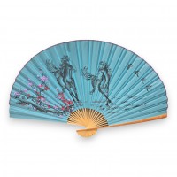 Веер настенный Лошади с сакурой на бирюзовом фоне ткань (122х6х 211 см)