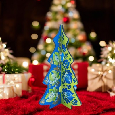 Новогодняя елка Цветочные узоры(180*120*4мм).Деревяная елочка, расписано вручную.