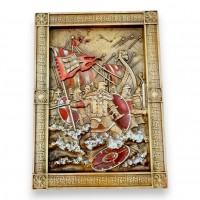 Панно Святослав,резное ,раскрашено вручную (28,5х27,5х2,4 см) массив дерева.