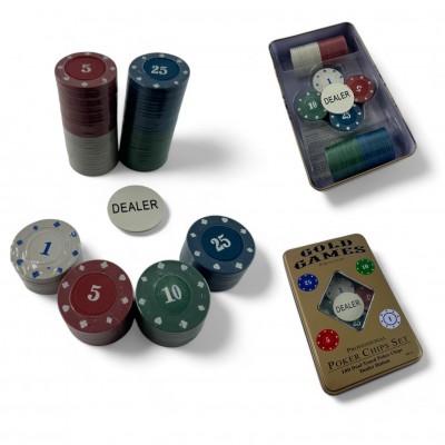 Покерные фишки (100 фишек)(4,7 x 19,5 x 11,5 см) (вес фишки 4 гр. d-30 мм)