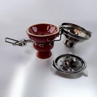 Чашка для кальяна керамическая с металлической крышкой коричневая (9х5,7 см)