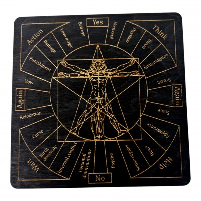 Таблица для работы с маятником Магические воздействия темная на английском языке (18х18х0,4 см)