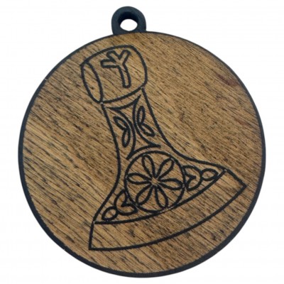 Оберег Секира Перуна,темный(d-4,5 см) дерево, покрыт эмалью