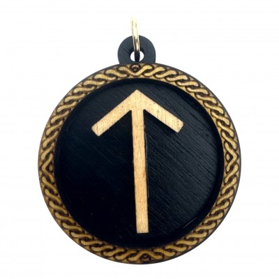 Рунический оберег-подвеска Тейваз(d-45мм),дерево.